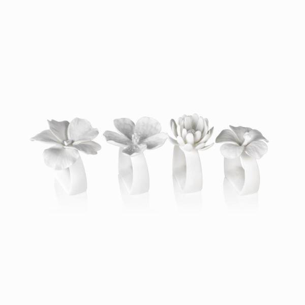 Assorted Bone China Flower Napkin Ring - Set of 4 - Image 2