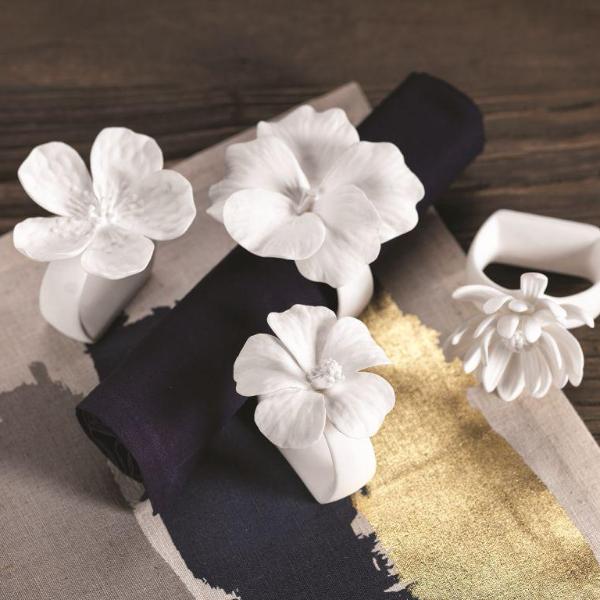 Assorted Bone China Flower Napkin Ring - Set of 4