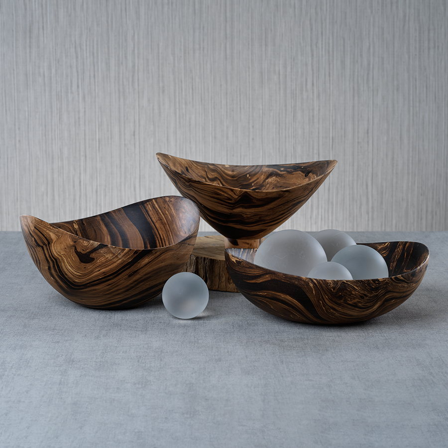 Mango Wood Marbelized Bowls - Image 2