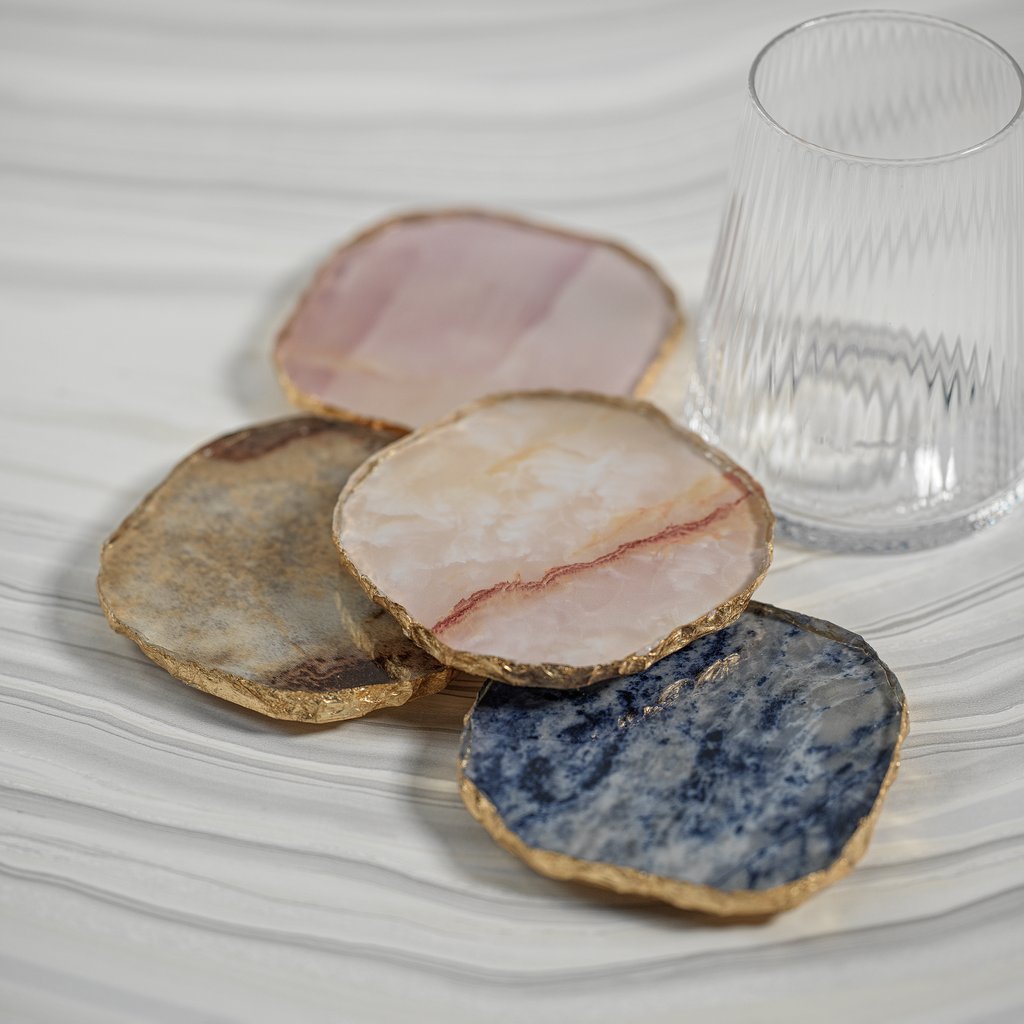 Agate Marble Glass Coaster with Gold Rim - Set of 4 - Image 2