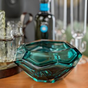 La Bohème Hand Made Polished Cut Glass Bowl - Sea Blue