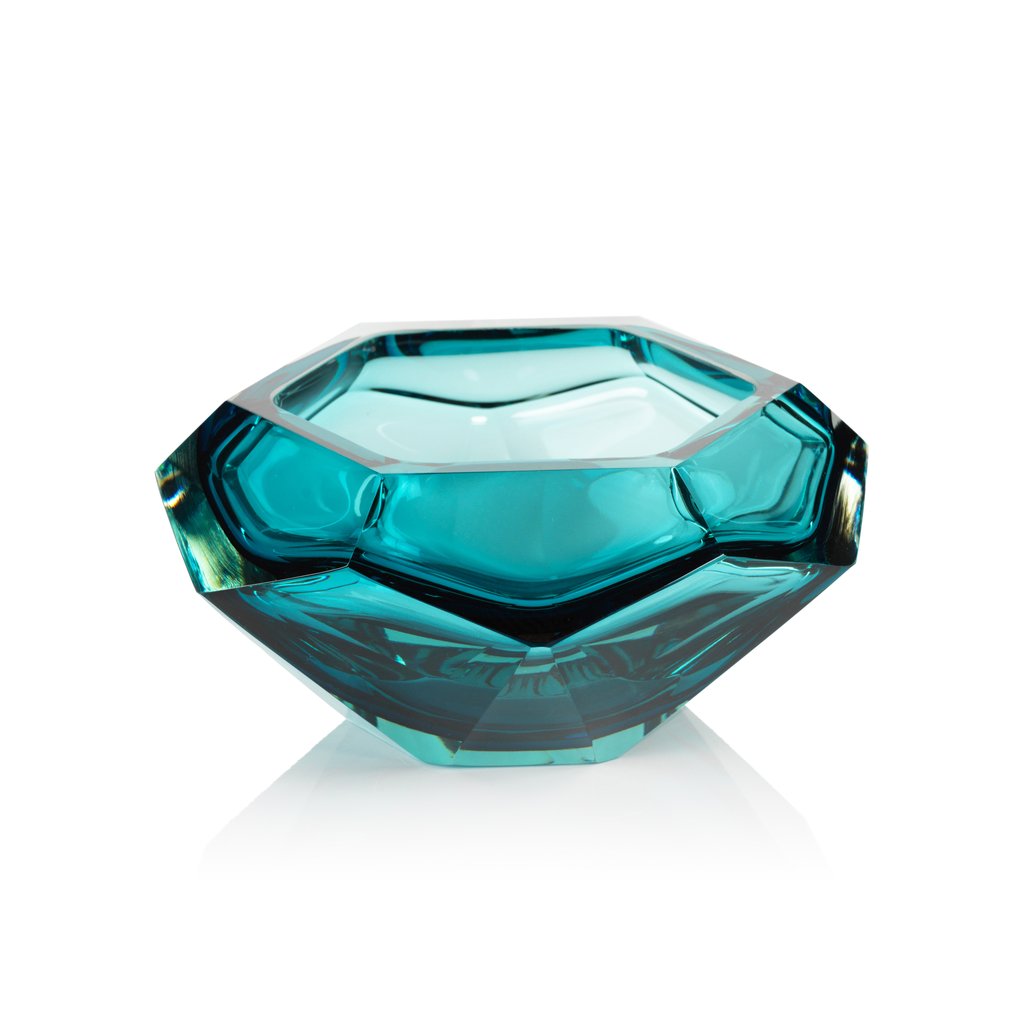 La Bohème Hand Made Polished Cut Glass Bowl - Sea Blue - Image 2