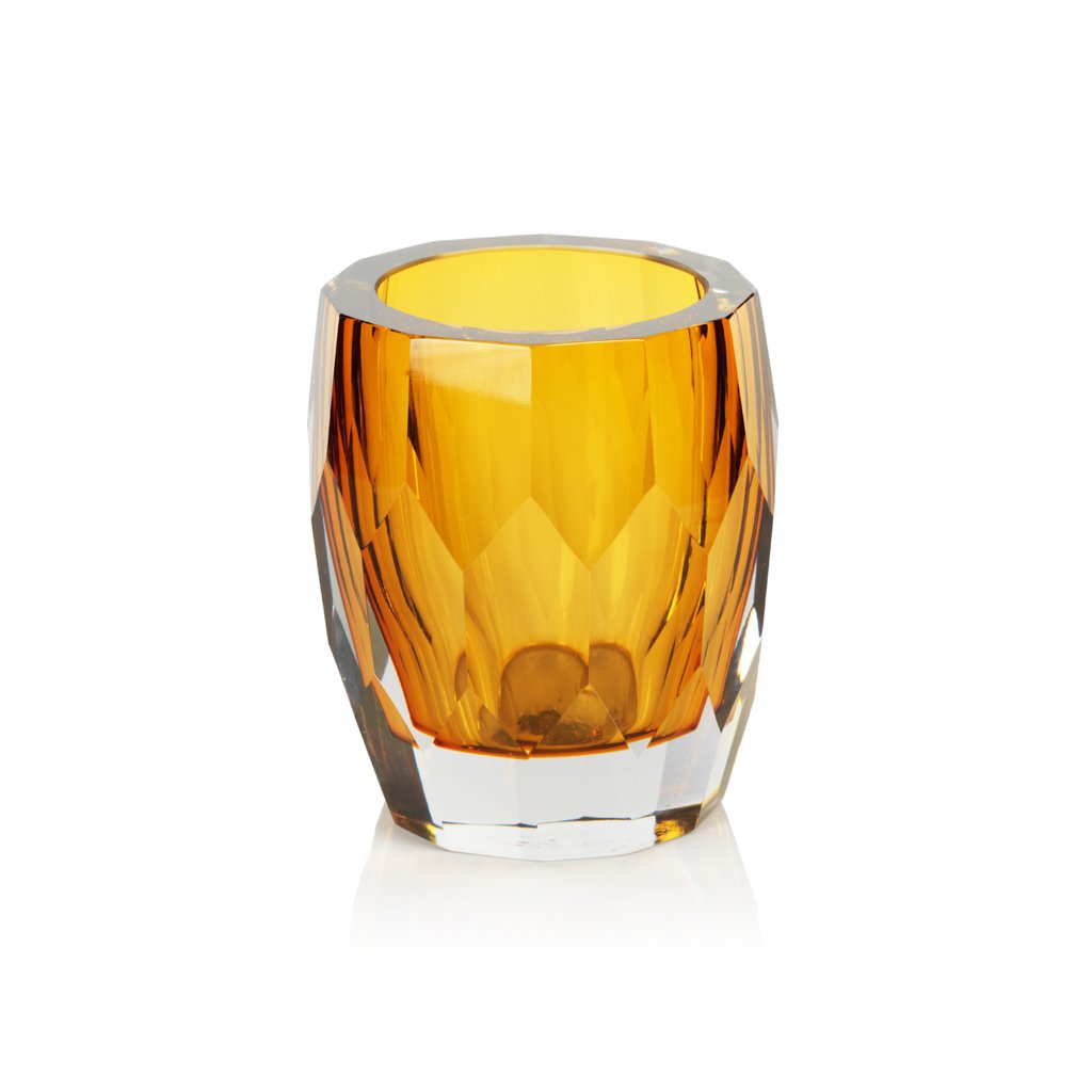 La Bohème Handmade Polished Cut Glass Vase / Hurricane - Amber - Image 2