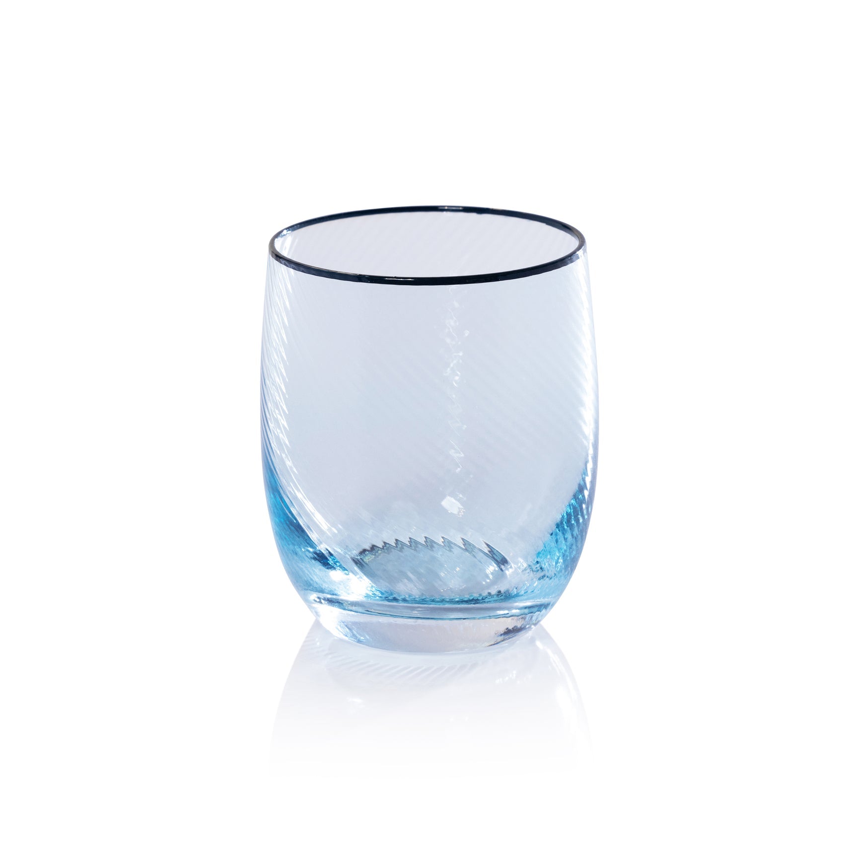 Sicilian Swirl Glassware with Colored Rim - Aqua & Navy