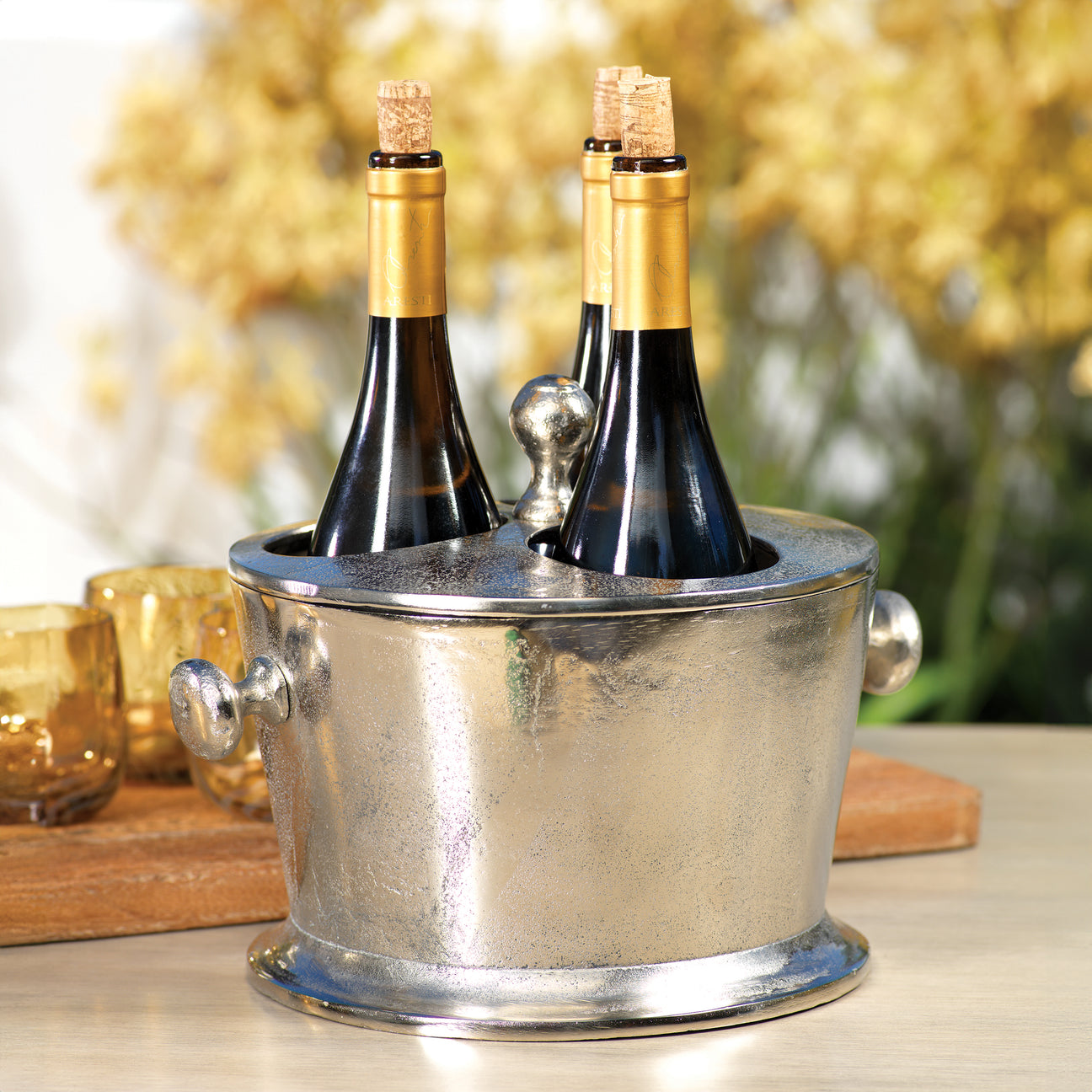 Raw Aluminum Three Bottle Wine Holder - Nickel