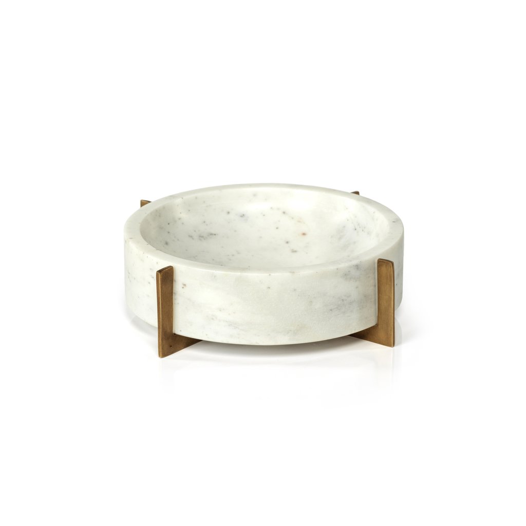 White Marble Bowl w/Base - Image 2
