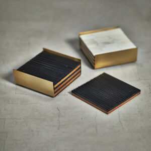 Ribbed Bone Coasters w/Brass Tray
