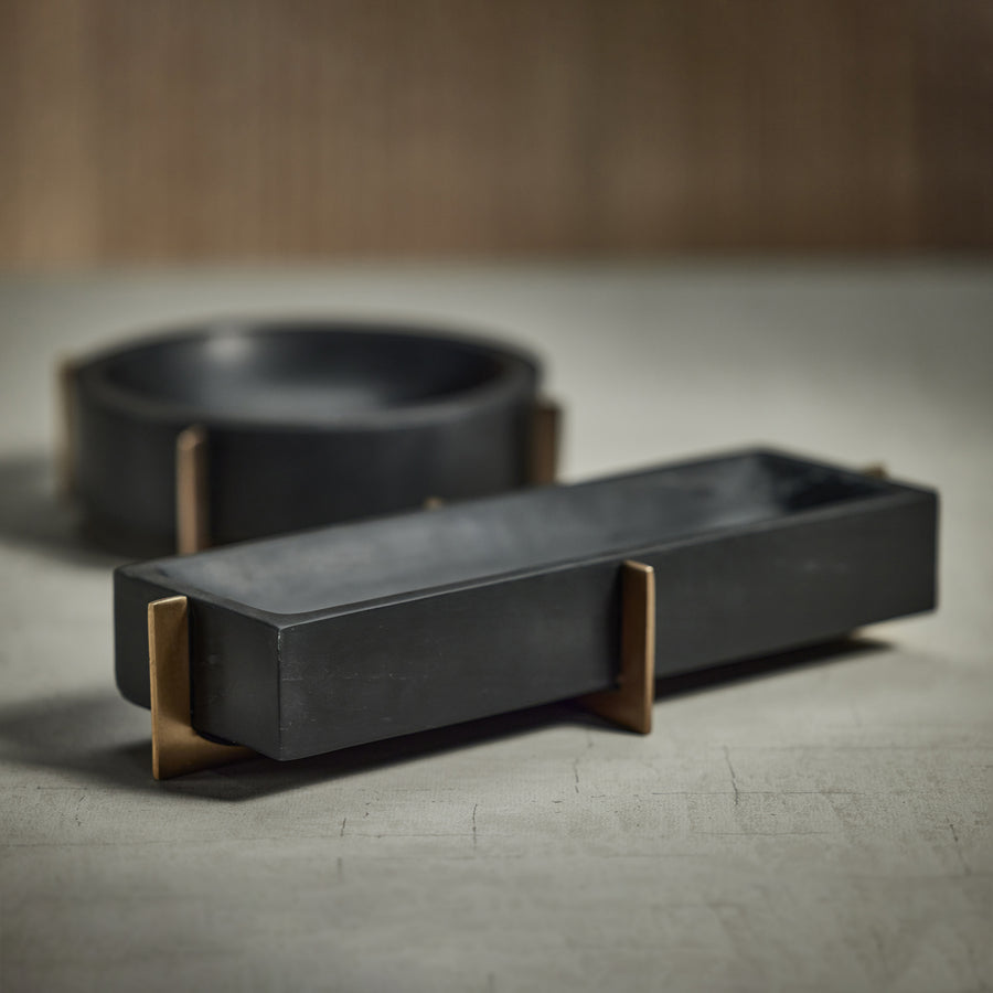 Black Marble Tray on Metal Base - Black and Gold