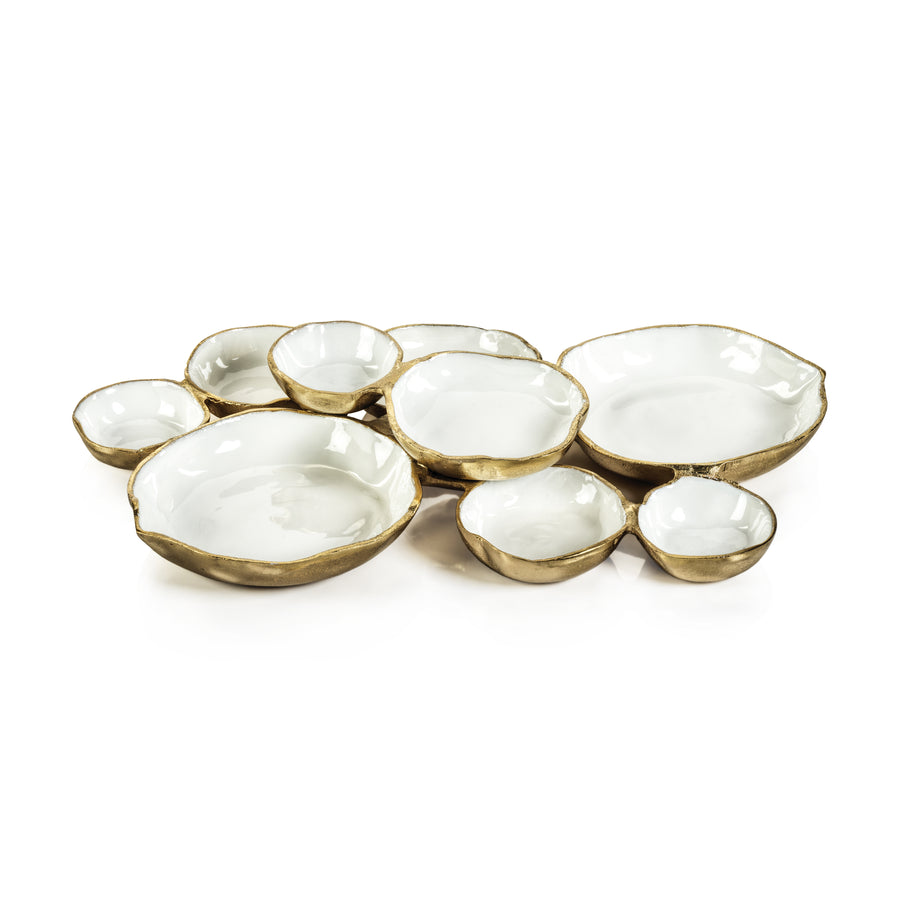 Cluster of Nine Round Serving Bowls - Gold and White - Image 2