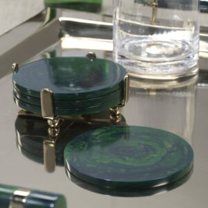 Spiga Coasters Set on Stand - Gold & Green