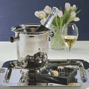 Duval Brass Champagne Bucket - Polished Nickel and Black Stone