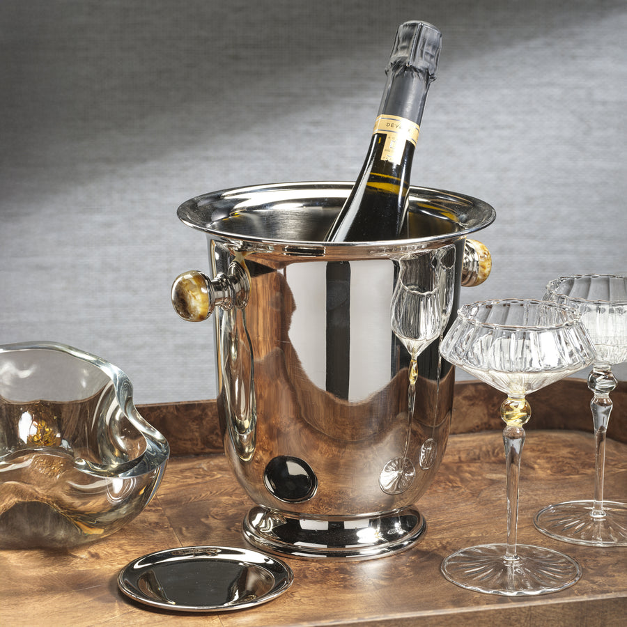 Duval Brass Champagne Bucket - Polished Nickel and Amber Stone