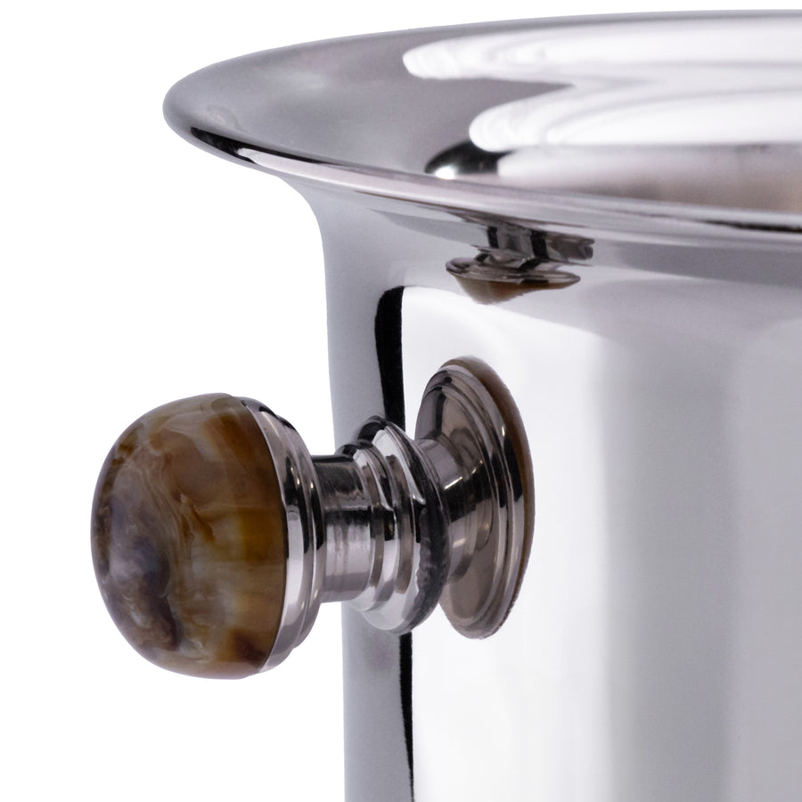 Duval Brass Champagne Bucket - Polished Nickel and Amber Stone - Image 3