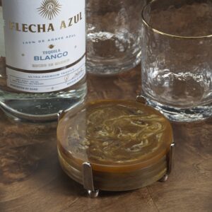 Spiga Coasters Set on Stand - Nickel & Amber