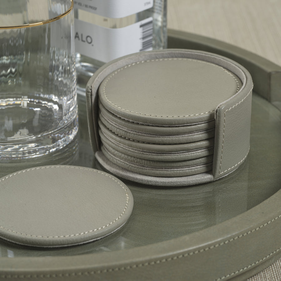 Leather Coasters - Set of 8 - Gray