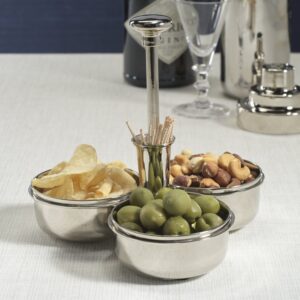 Basso Condiment Trio w/ Cocktail Pick Holder - Polished Nickel