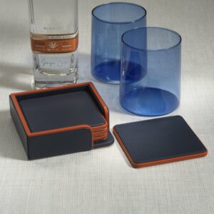 Nappa Leather Coasters - Set of 4 - Navy & Orange