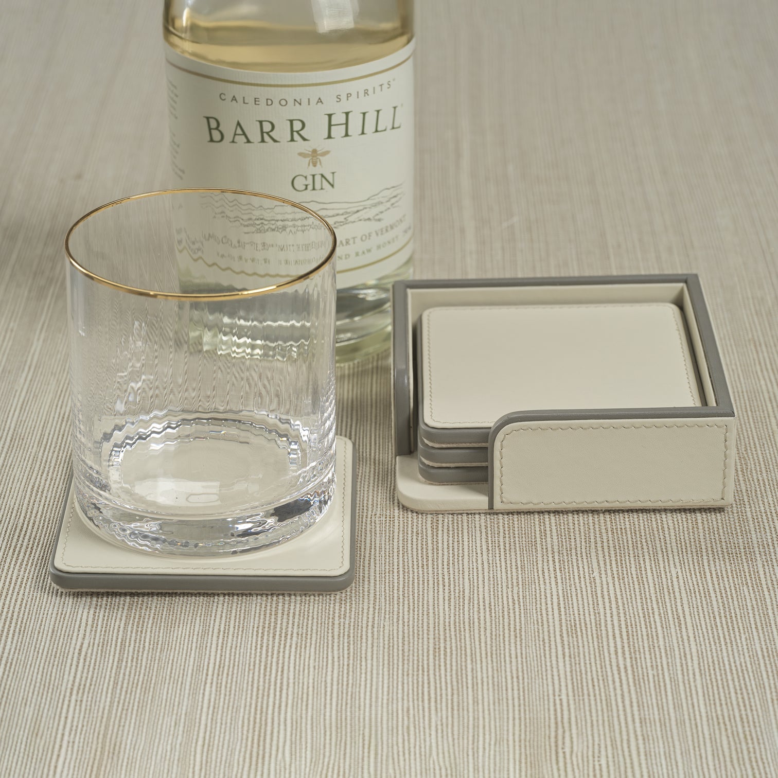 Nappa Leather Coasters - Set of 4 - Cream & Gray
