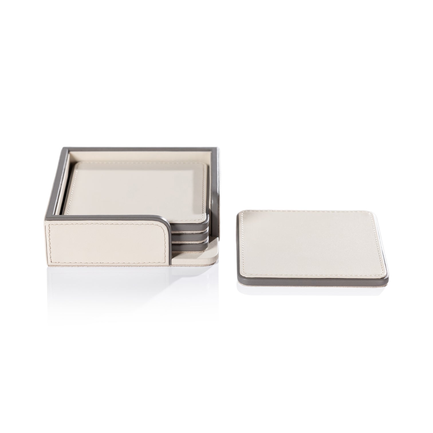Nappa Leather Coasters - Set of 4 - Cream & Gray - Image 2