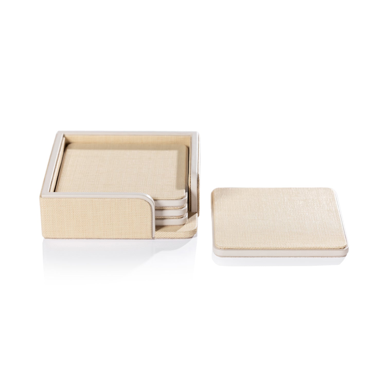 Nappa Leather Coasters - Set of 4 - Raffia & Cream - Image 2