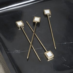 Spiga Set of 4 Cocktail Picks - Gold Metal with Mother of Pearl Accent
