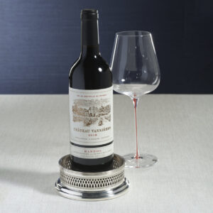 Sommelier's Edge Wine Bottle Coaster - Silver Plated w/ Wood Base