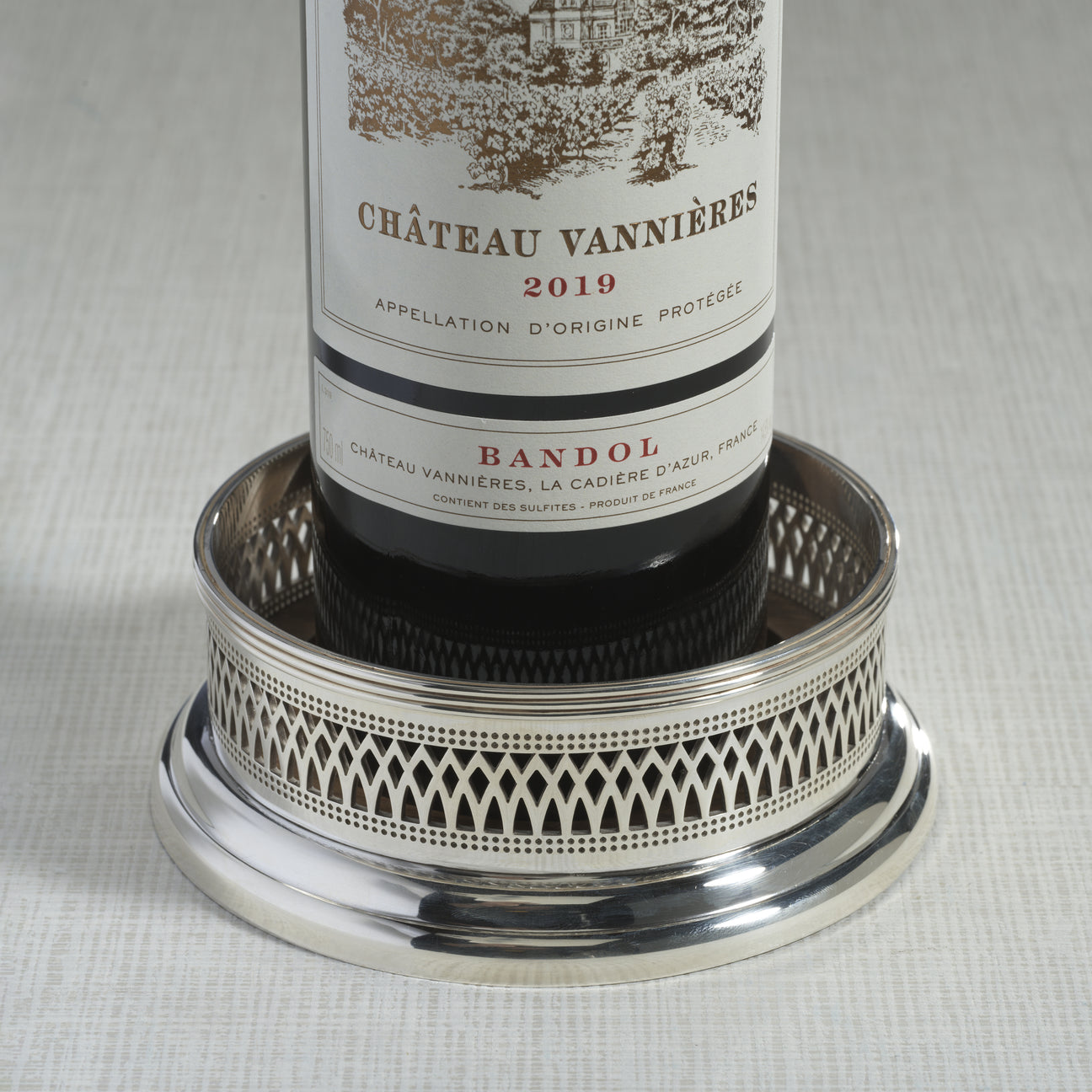 Sommelier's Edge Wine Bottle Coaster - Silver Plated w/ Wood Base - Image 2