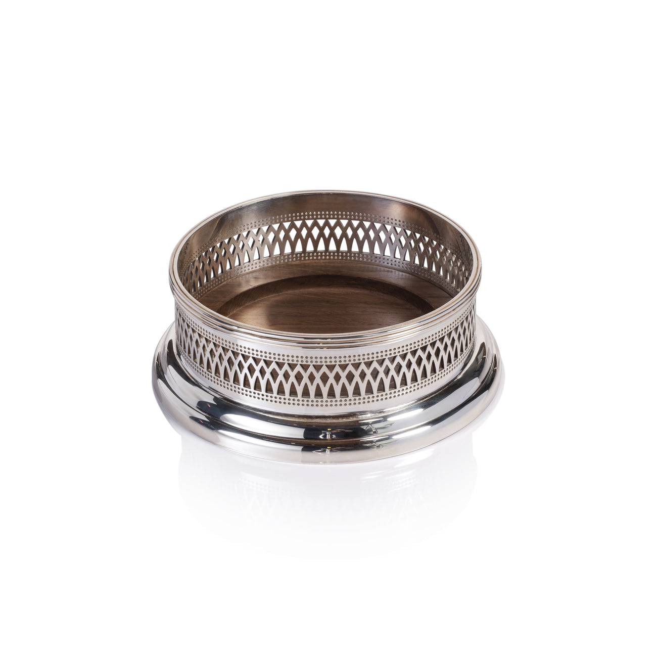 Sommelier's Edge Wine Bottle Coaster - Silver Plated w/ Wood Base - Image 4