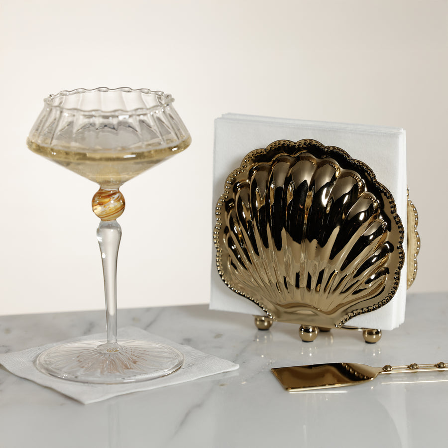 Cap Ferrat Fan Shell Napkin Holder - Polished Gold - Image 3