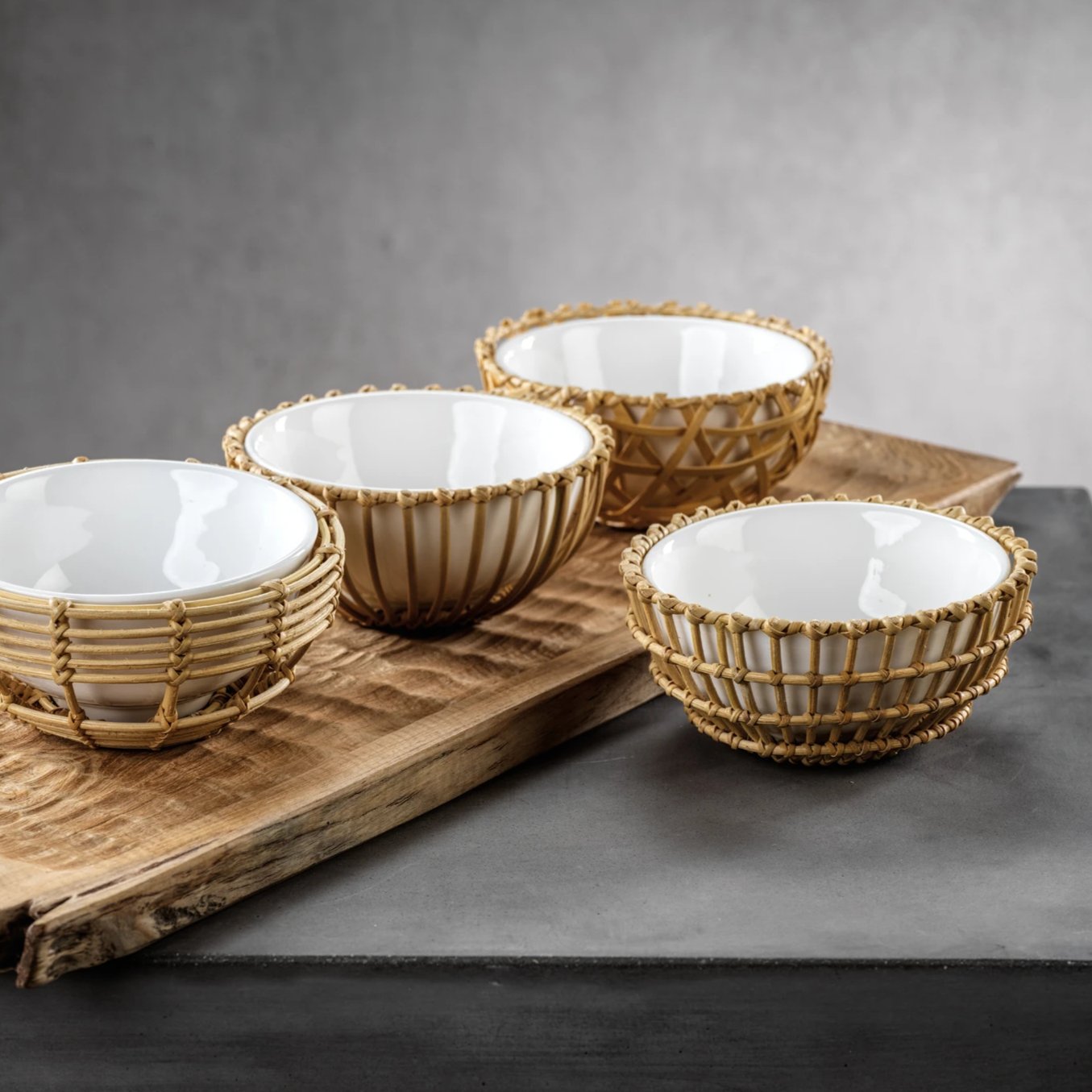 Wicker & Bamboo Condiment Bowls s/4 Assorted