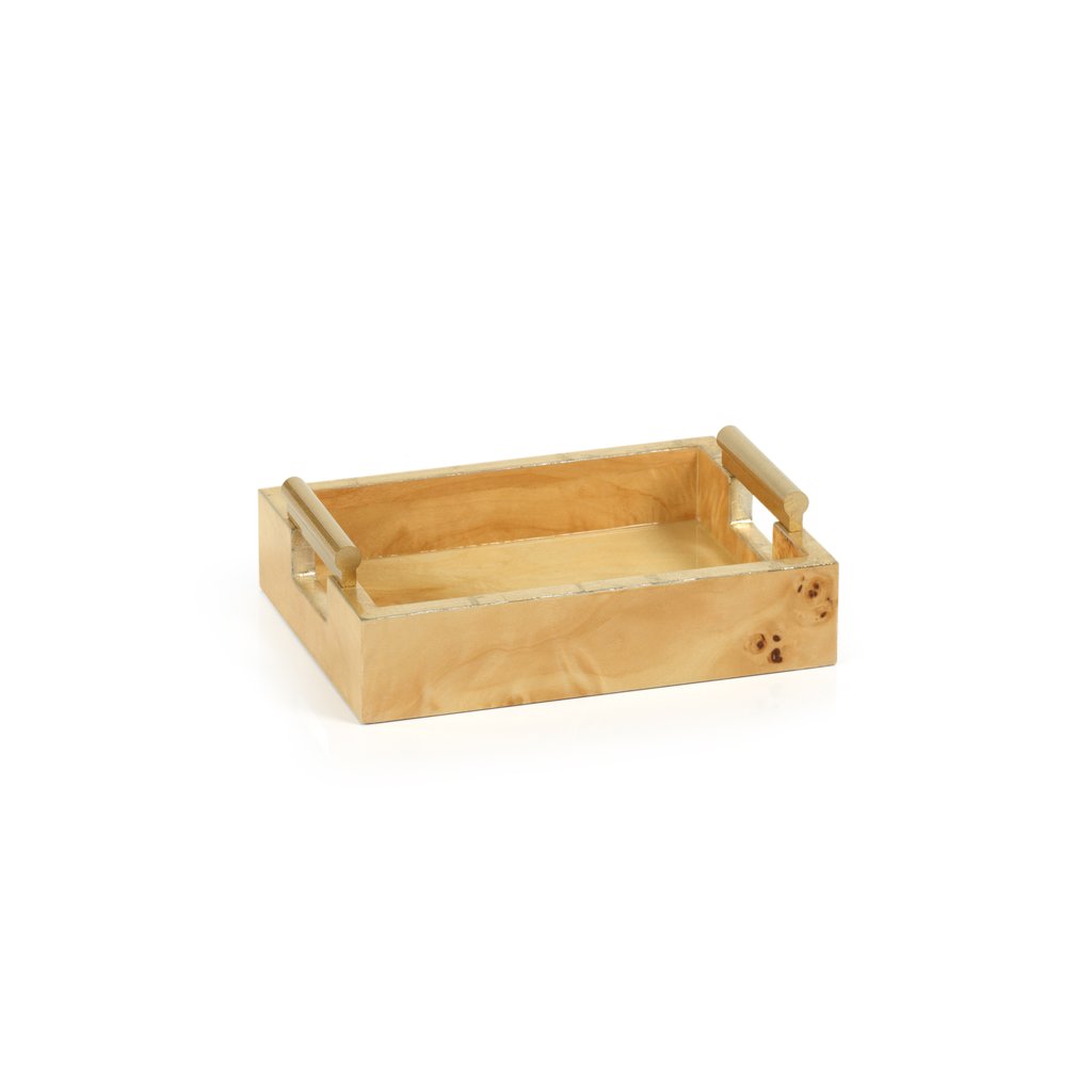 Leiden Burlwood Napkin Tray with Gold Handles - Image 2